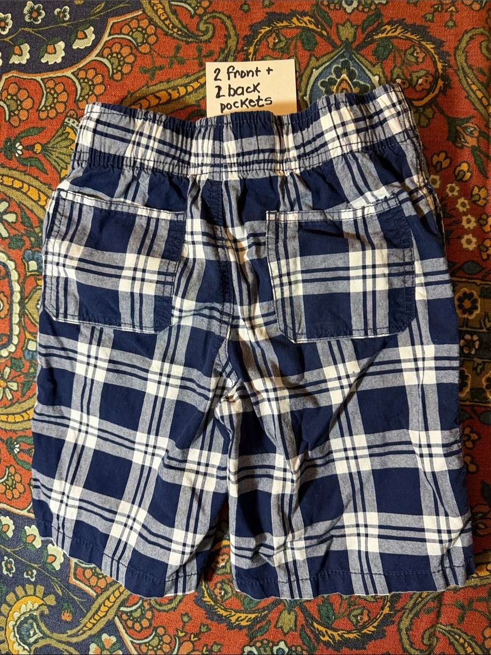 Gymboree Plaid Pull-On Shorts - Navy & Orange Plaid (2) pairs bundle 100% cotton